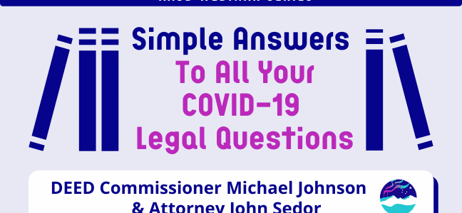 Simple Answers to All Your COVID-19 Legal Questions webinar graphic.