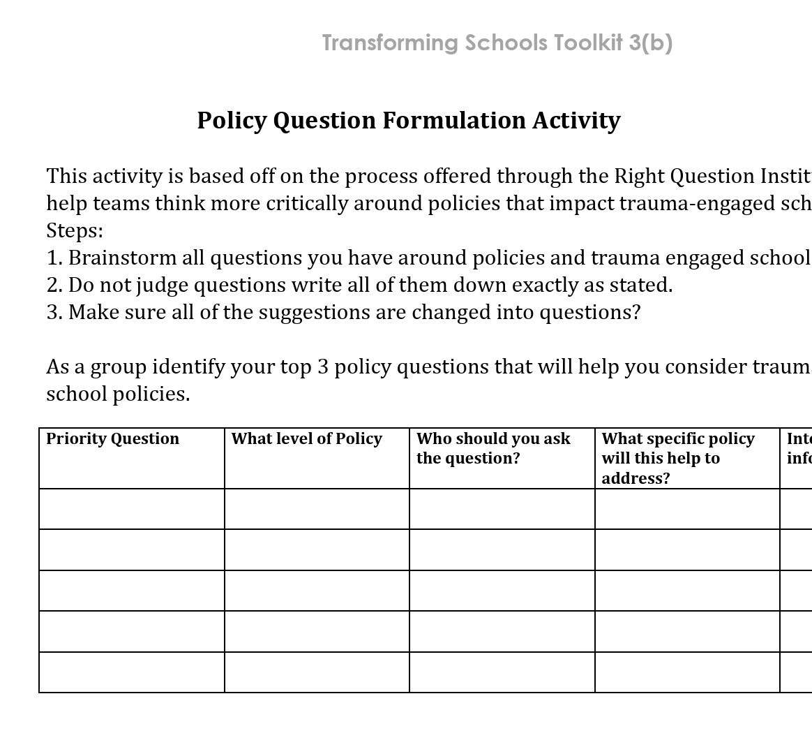 Policy Question Formulation Activity