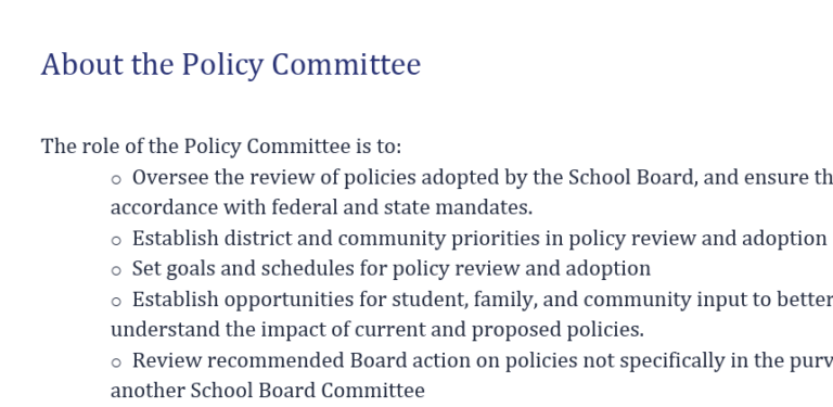 Establish a policy committee
